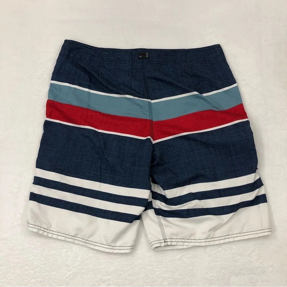 O’Neill Patriotic Navy Blue White Striped Surf Board Shorts Swim Trunks Mens 36
